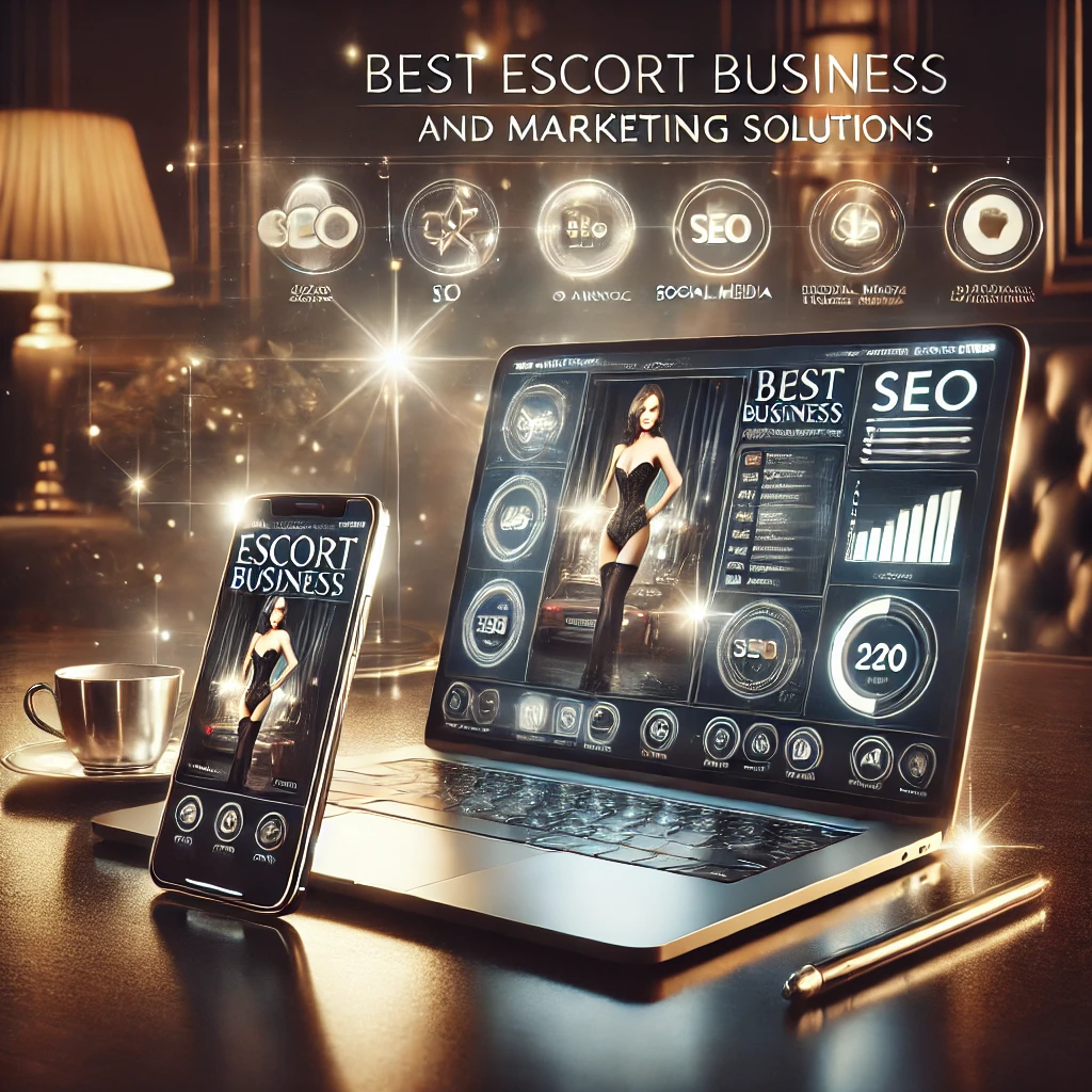 DALL·E 2025 02 10 17.09.34 A professional digital marketing concept illustrating Best Escort Business and Marketing Solutions. The image features a sleek laptop and smartphone